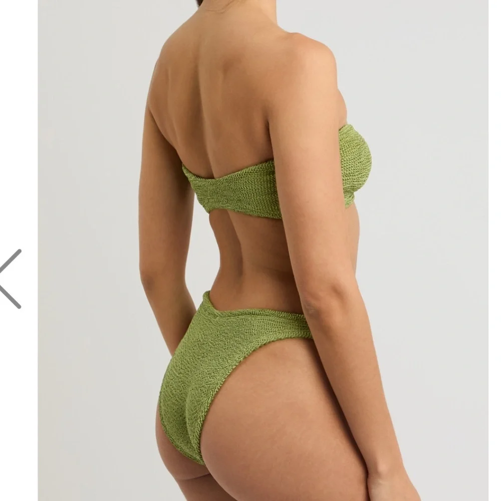New Hunza G Green Gloria Bikini Set Swimwear One Size Metallic Moss Crinkle